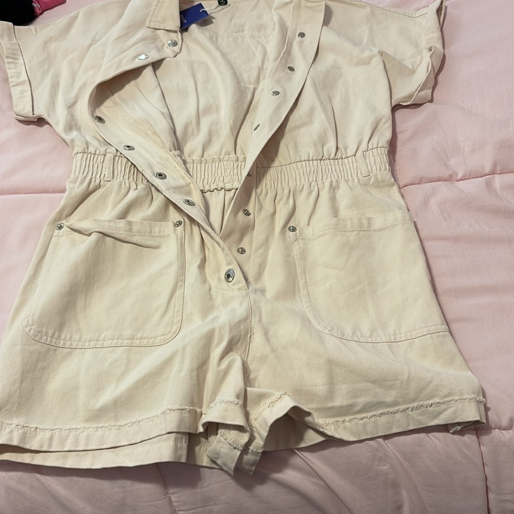 Cotton Short Romper Button Down Short Sleeve Elastic Waist Shortfalls NEW - Picture 8 of 8